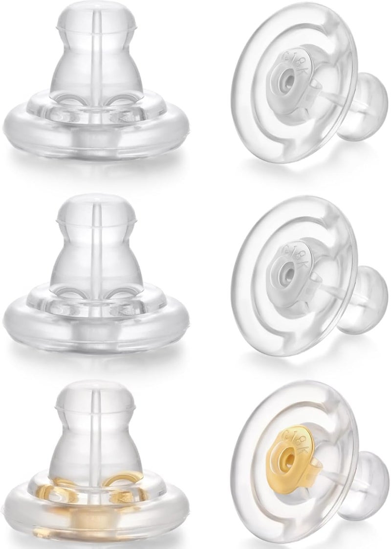 Moconar Silicone Earring Backs Replacements - 8K Gold & Silver, Locking for Heavy Earring, Hypoallergenic (4 Silver+2 Gold) - Image 1